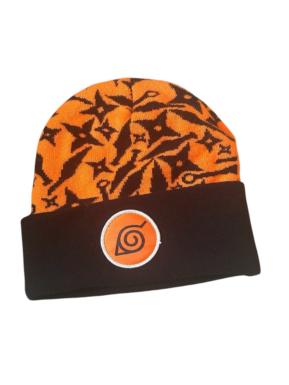 Naruto Shippuden CultureFly Orange Black Shuriken Knit Beanie Hidden Leaf Hat